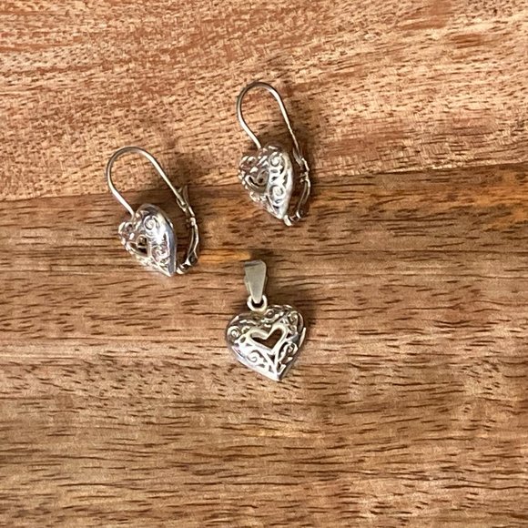 Filigree Heart Sterling Silver Jewelry Set - Picture 1 of 6